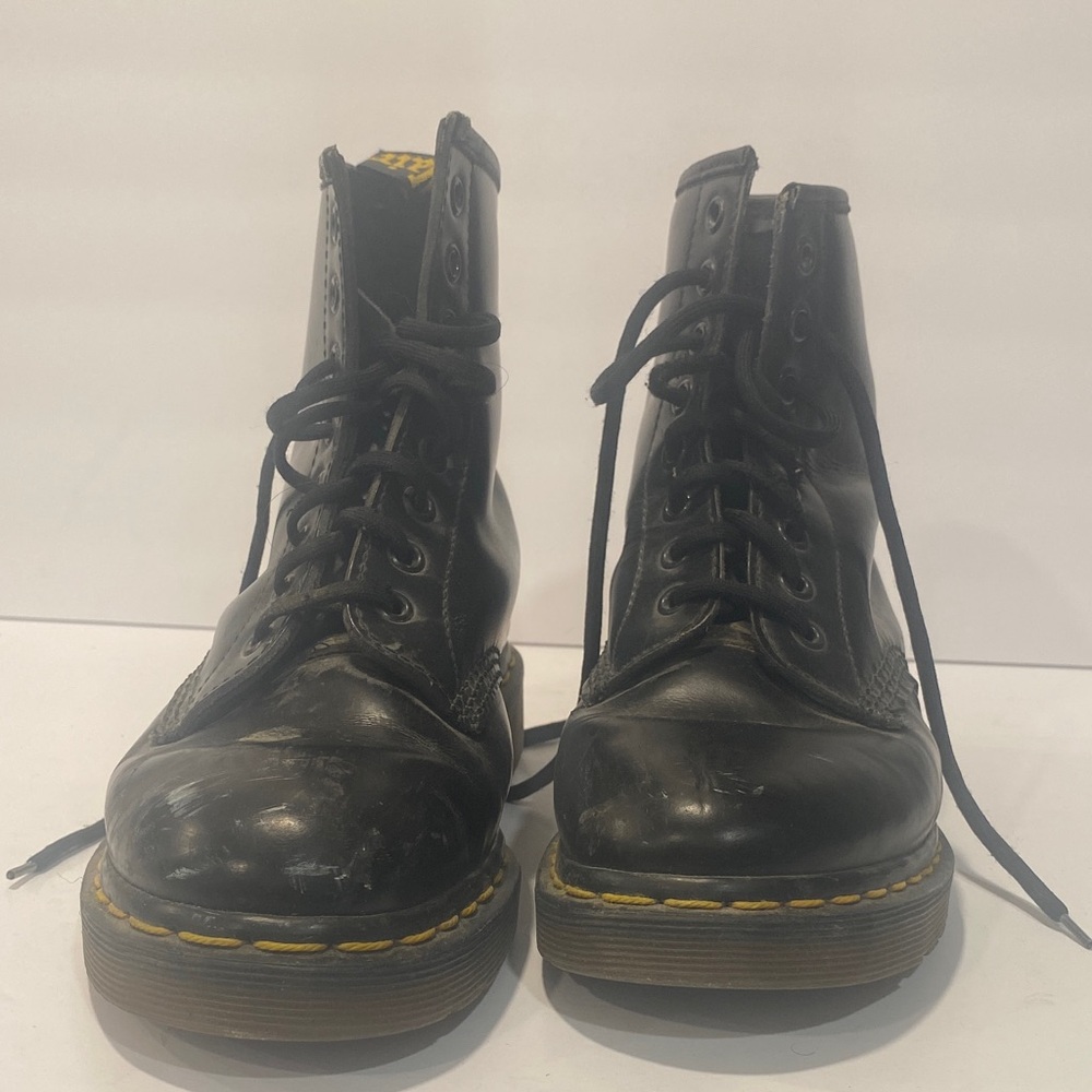Dr. Martens Black Ankle Boots with Yellow Stitching